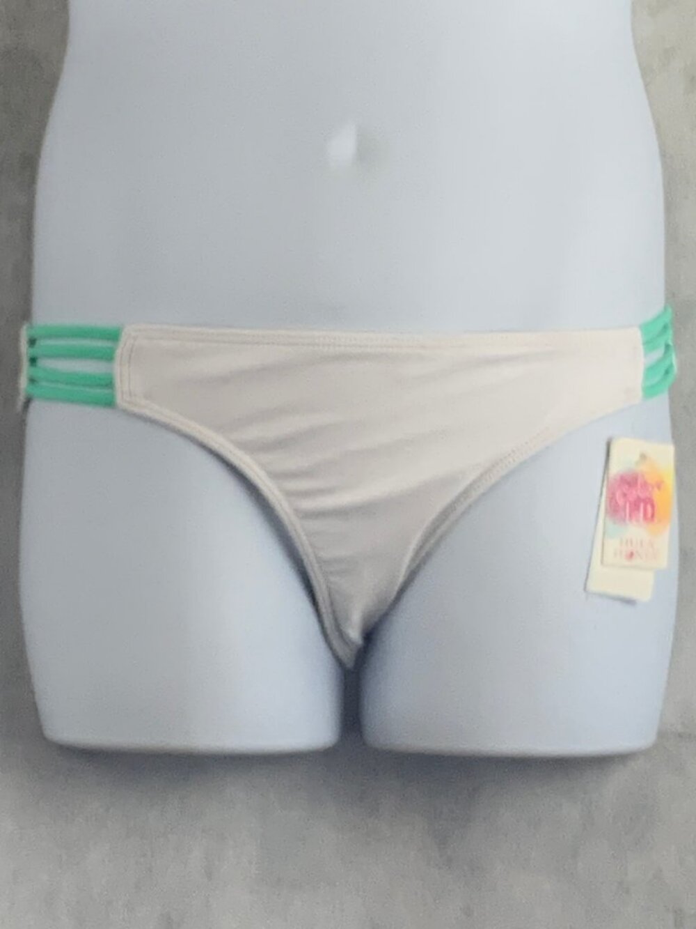 Hula Honey Juniors Strappy Side Bikini Swim Bottom, White Green, Large